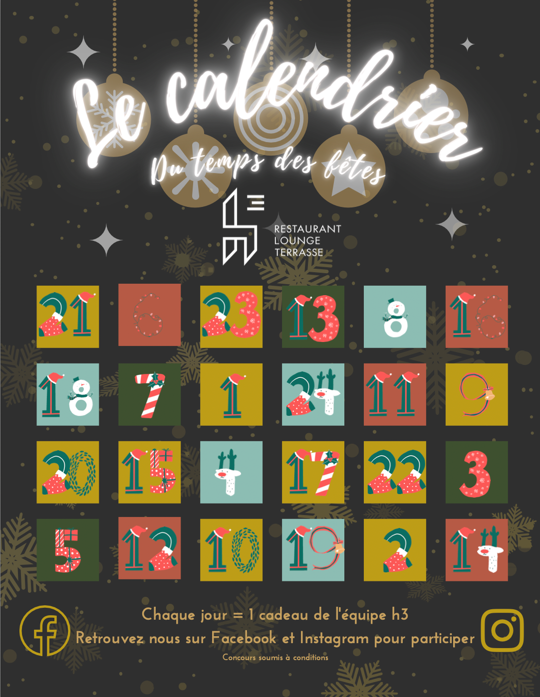 Restaurant h3 – The magic of the holiday season with an Advent Calendar contest: draw every day from December 1 to 24!